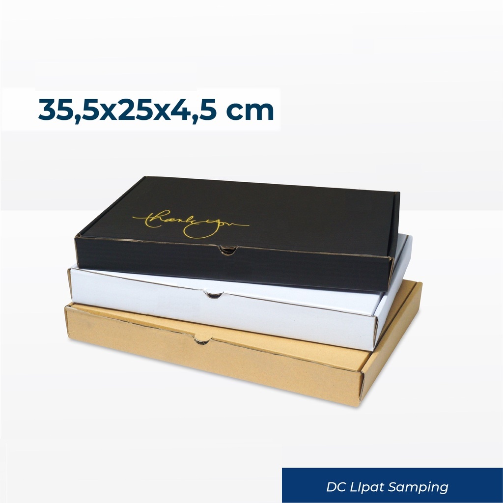 

Box 35,5x25x4,5 cm LS (Baju) Kardus/karton/polos/pizza/kaos/baju/hampers/kado