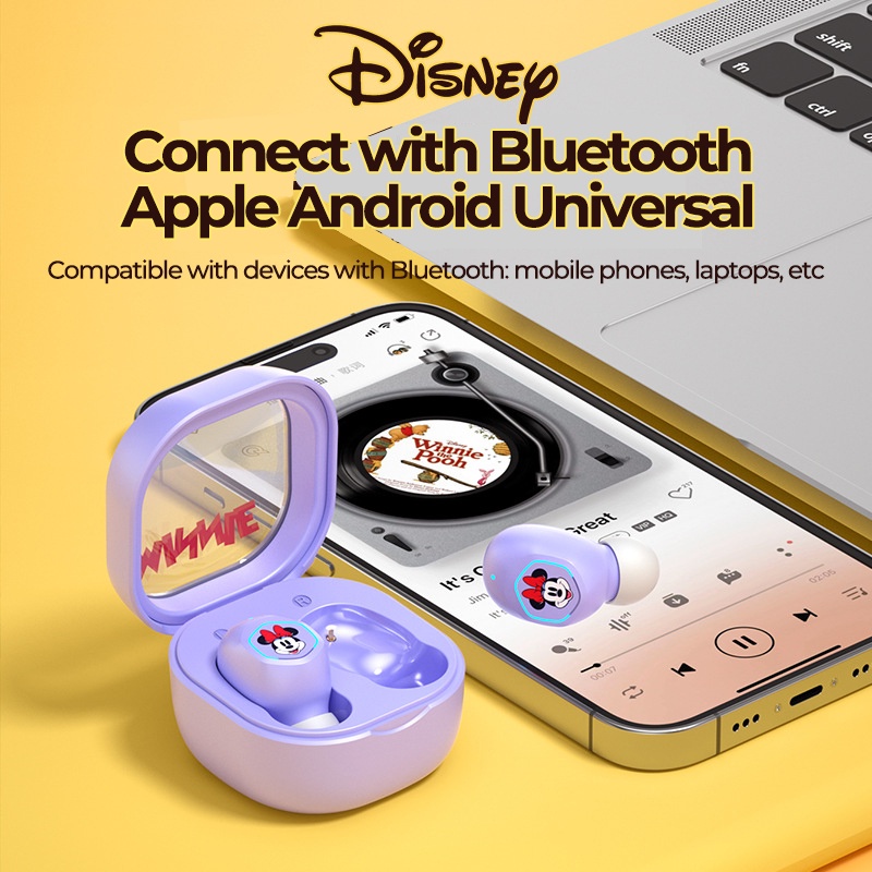 100% Ori Disney Headset Bluetooth 5.3 Kartun Mini TWS Earphone with Mikrofon  HIFI Stereo Earbuds untuk Android IOS