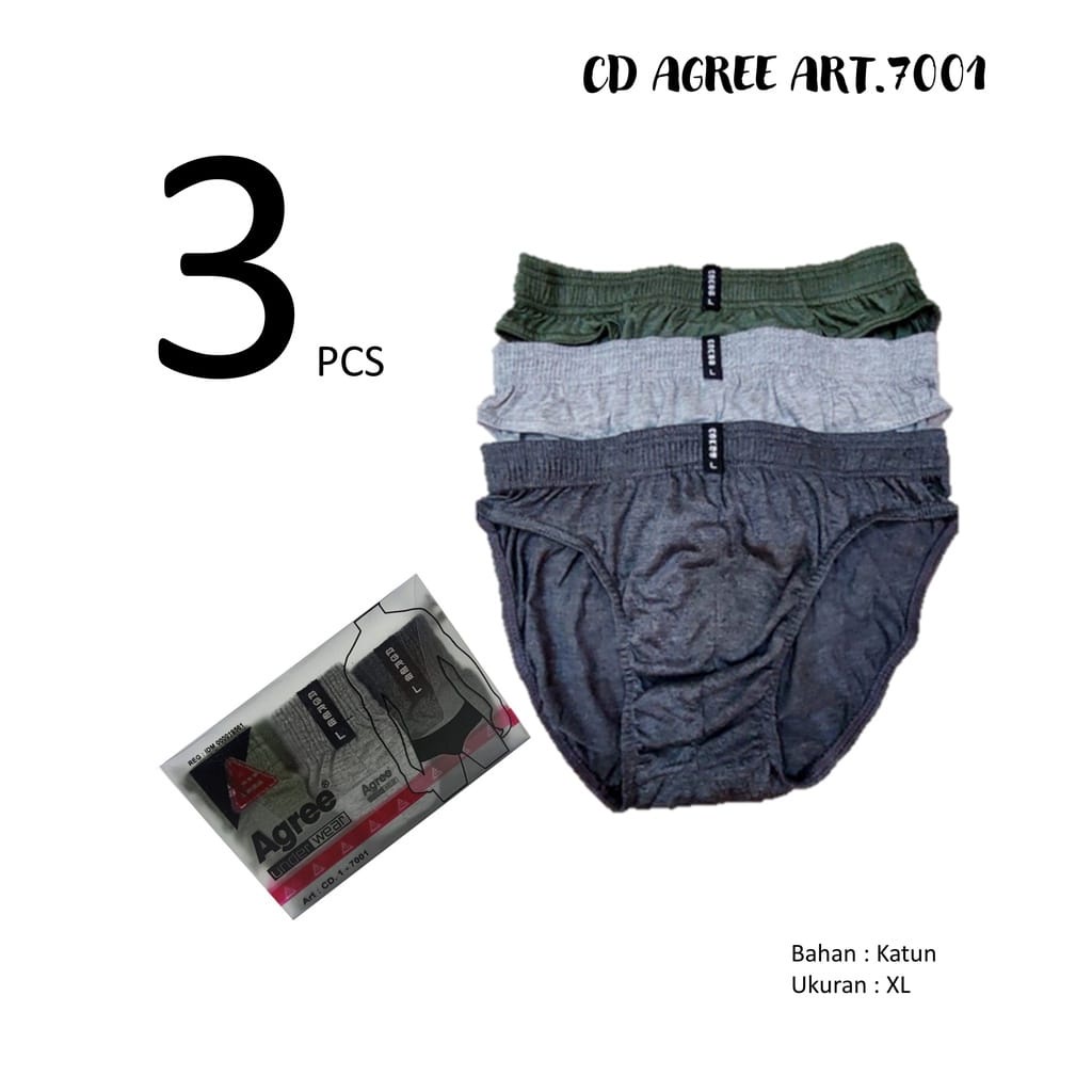 3 Pcs CD Mini Agree Cowok / Celana Dalam Karet Kerut Agree art.7001