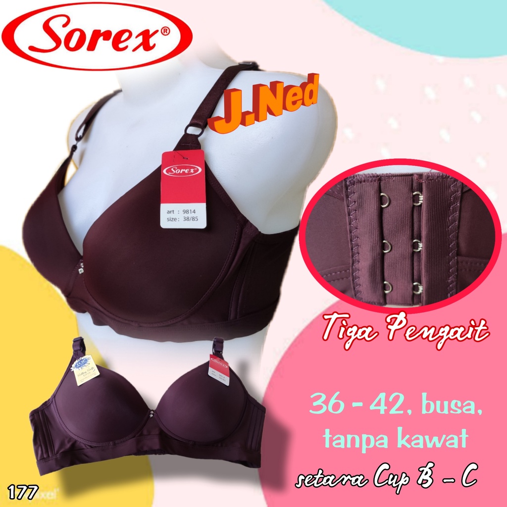 J177 Sorex Silky Soft Bra Busa Tanpa Kawat Cup B Tiga Pengait Size 36 - 42