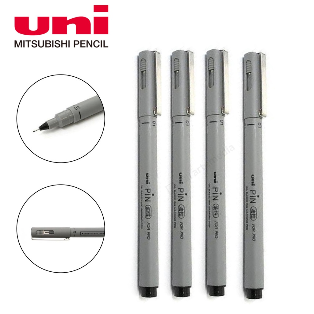 Uni Mitsubishi Pin Drawing Pen Oil - 01A &amp; 03A Black