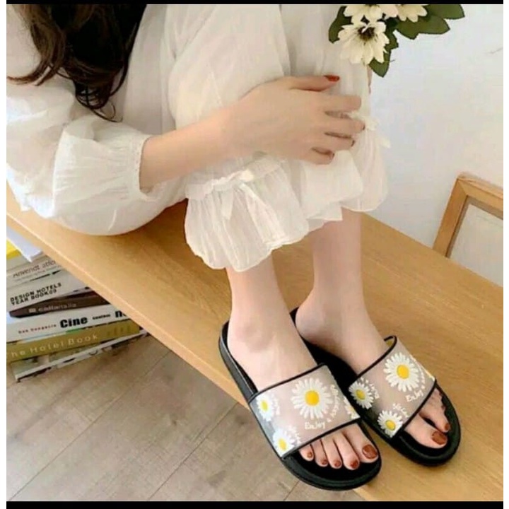 BUNGA, Sandal wanita slip on, sandal wanita slop karet, sendal lucu, sendal slop karet kekinian