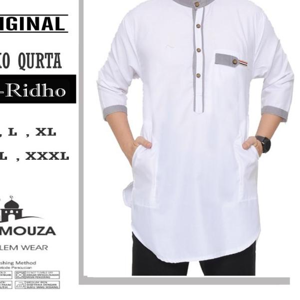 Baju Koko Qurta Kurta Ar-Ridho Katun Premium Ukuran Jumbo - Putih, L