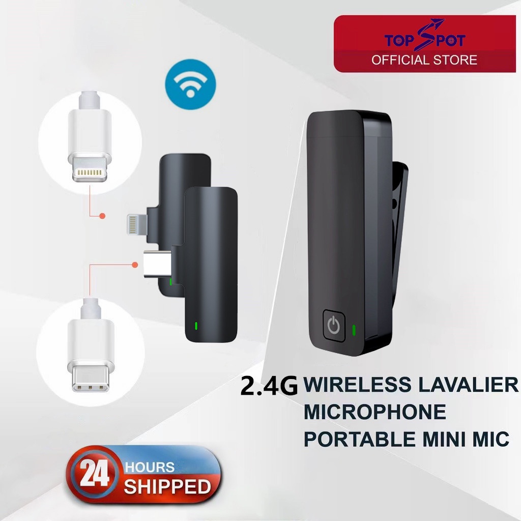 Topspot 2.4G Wireless Lavalie Mic Portabel Lavalier microphone untuk Live Stream Perekaman Video Mikrofon untuk Ponsel Mode Ganda Pembatalan Kebisingan Cerdas