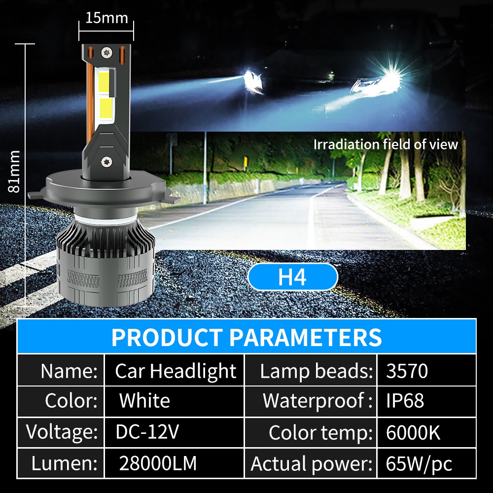 Sepasang Bohlam Lampu Depan LED 9005 9006 H11 H4 H7 H11 130W 28000LM 6500K Plug And Play