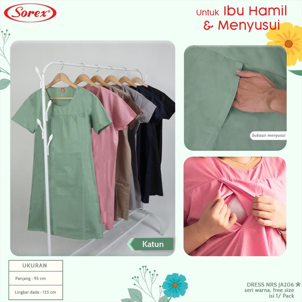 SOREX (1pcs) Dress Menyusui / Daster Untuk Ibu Hamil Dan Menyusui Katun Freesize JA 205 JA 206