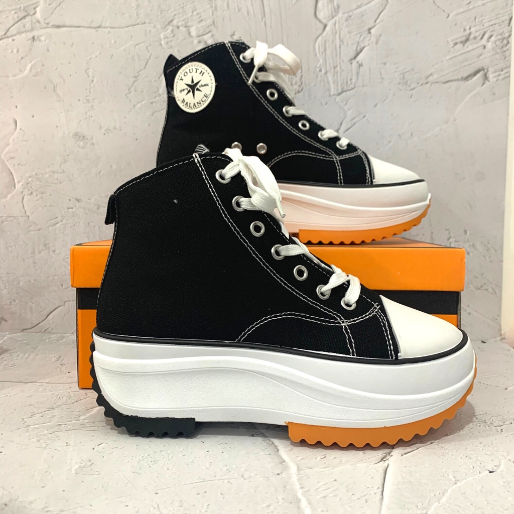 Sepatu Sneakers BALANCE Wanita Korean Tinggi 5 Cm Sol Rubber PVC Non-Slip Bahan Canvas Import NX225