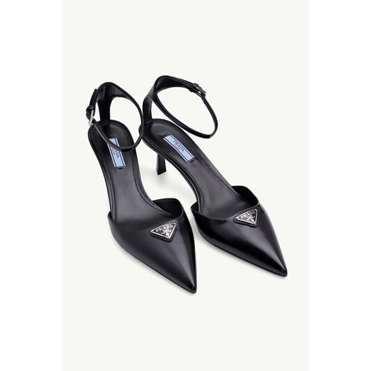 prada women triangle logo slingback 65mm heels