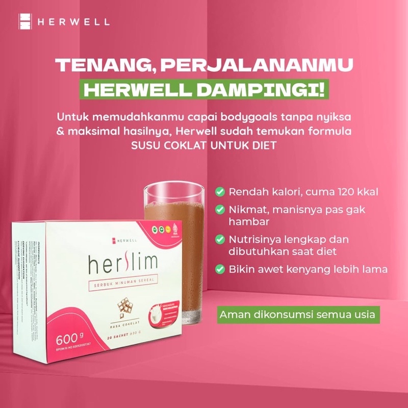 Herwell 1 box Herslim hervibe Herlean susu coklat untuk diet meal replacement Minuman diet fiber drink supplemen tinggi greentea slimming slim BPOM Halal Original HERWELL HERLEAN HERVIBE HER WELL HER SLIM HERSLIM HER VIBE HER LEAN