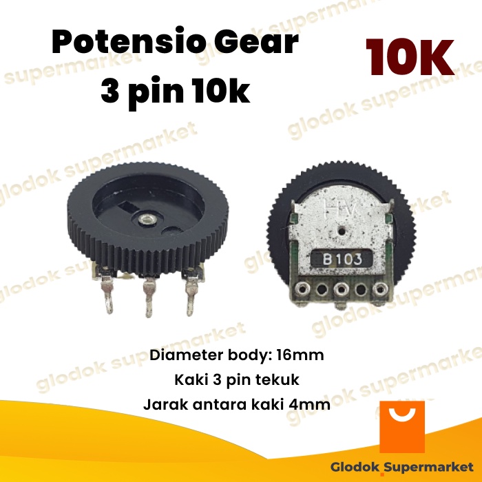 Potensio Gear 3 pin 10k Mono Tuning FM Kancing Kaki 3 Tekuk 103