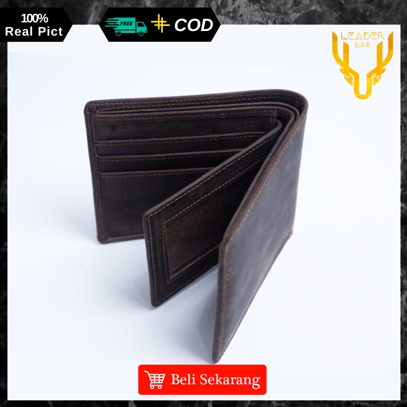 Dompet Pendek Lipat Pria Kulit Sapi Asli Merk Leaderbag Warna Coklat Terbaru Dompet Cowok Keren Branded 100% Original NEPTUNE V2 E04