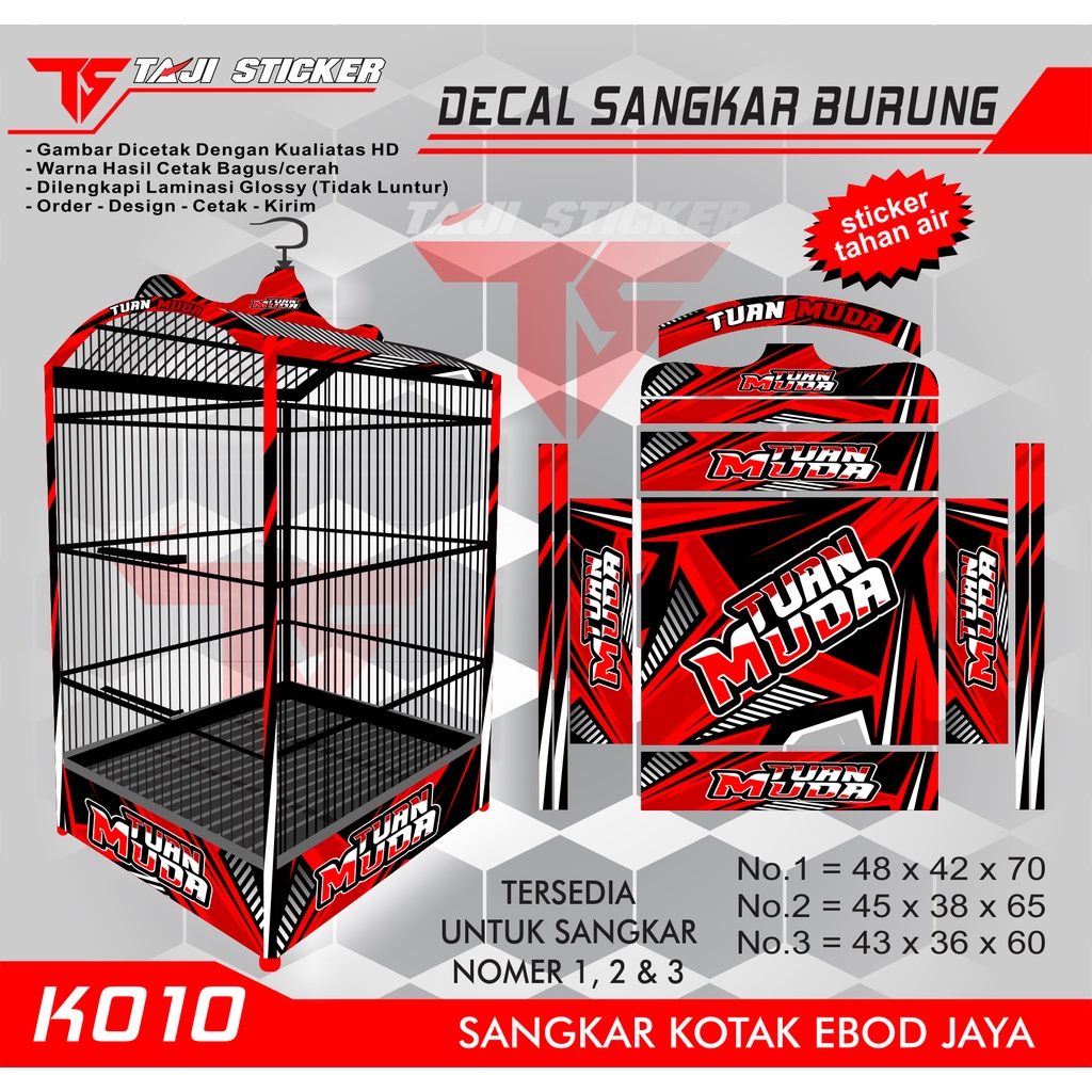 STICKER DECAL SANGKAR  KANDANG BURUNG EBOD KOTAK NO 1,2,3