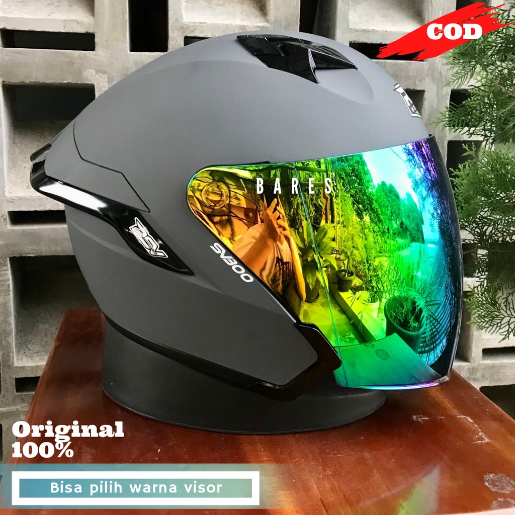Helm rsv sv300 paket ganteng charcoal matte half face visor green