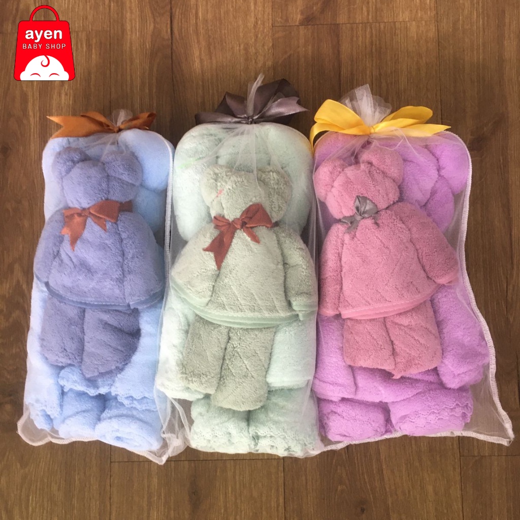 Handuk Set 2 in 1 Model Boneka / Handuk Mandi / Handuk Microfiber / Handuk Hampers Gift Kado