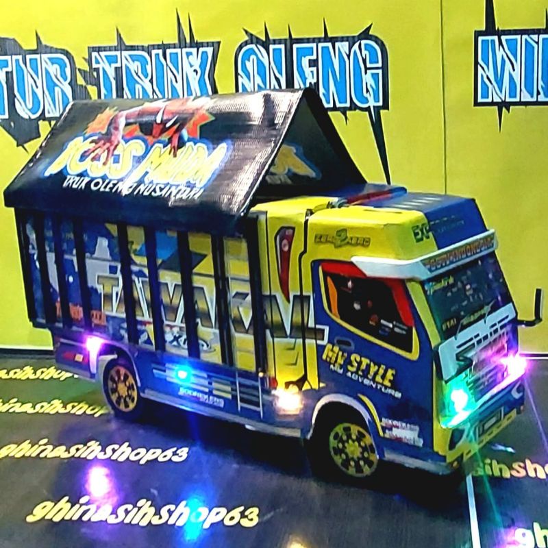 TRUK OLENG MINIATUR TRUK TELOLET BASURI 15 NADA MAINAN ANAK OLENG full LAMPU DAN TERPAL