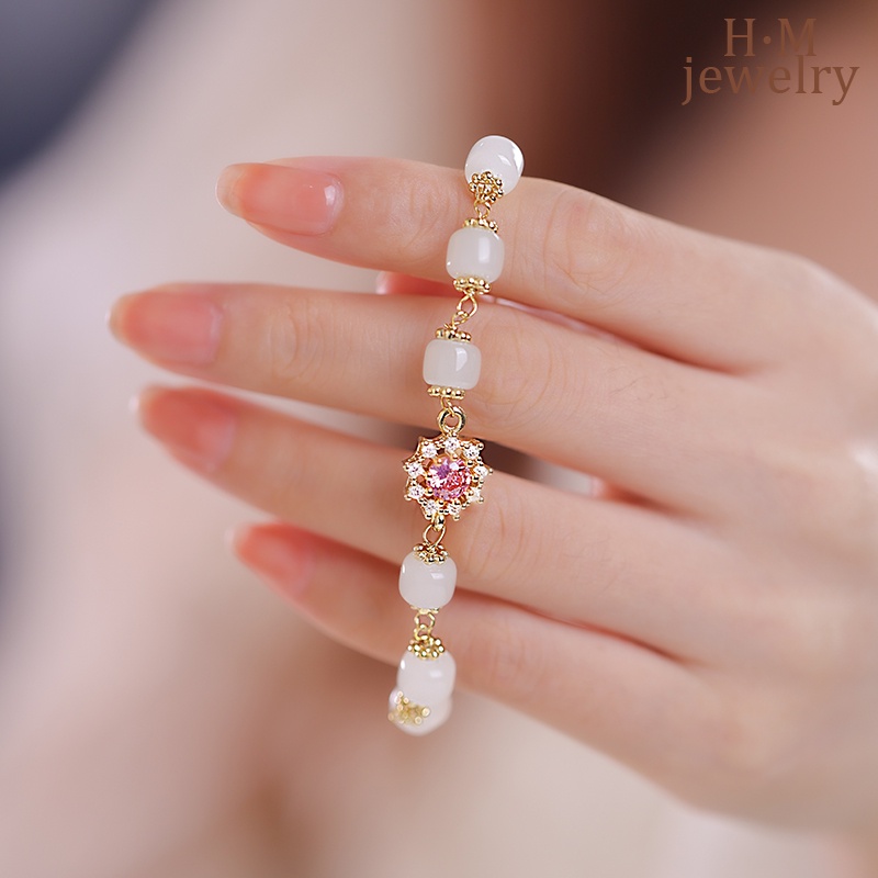 Gelang Tangan Hetian Retro Elegan Hias Zircon AAA Warna Pink Untuk Wanita 2022