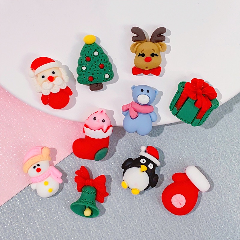 10pcs Liontin Resin Desain Gingerbread Man Santa Snowman Pohon Natal Handmade DIY Untuk Membuat Perhiasan Charms