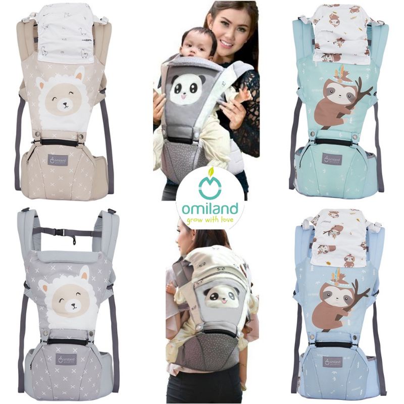 Omiland Hipseat Gendongan Duduk Panda, Alpaca, Sloth, Rainbow Series 6 Posisi