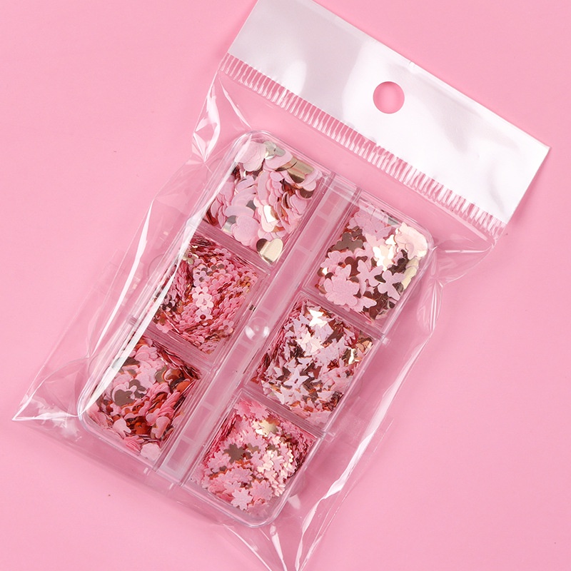 Butterfly 6 Gridbox Payet Resin Epoksi Bentuk Kupukupukelincihatibintang Untuk Dekorasi Nail Art