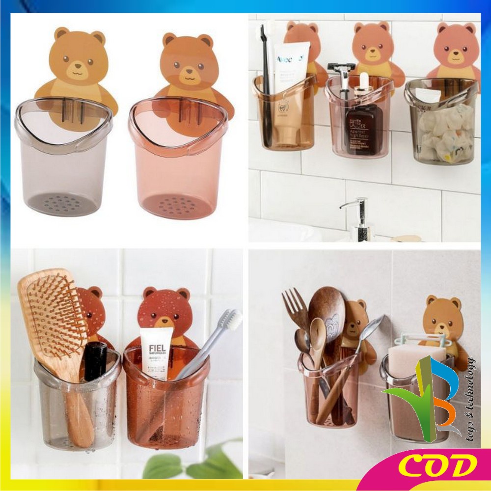 RB-C452 Rak Tempel Tempat Sikat Gigi Bear Rak Serbaguna Kamar Mandi Model Tempel Motif Beruang / Toothpaste Holder