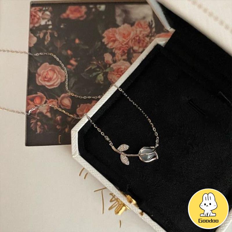 Kalung Choker Liontin Bunga Mawar Gaya Korea Untuk Wanita -Doo