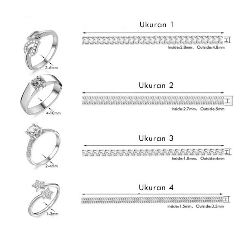 2CM Pengganjal Cincin Pengecil Ukuran Spiral Ganjalan Ring Sizer Adjuster Pengecil Cincin Smaller High Quality Small Tiny