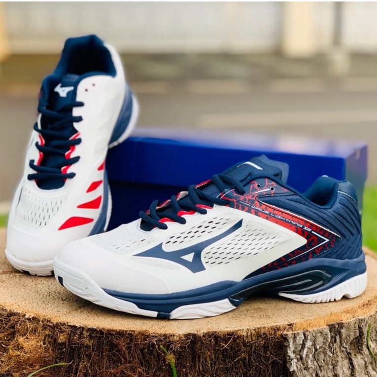 (BAYAR DITEMPAT) DS SEPATU VOLLEY MIZUNO WLZ 5 LOW WHITENAVY PREMIUM VIETNAM IMPORT OLAHRAGA VOLLY C