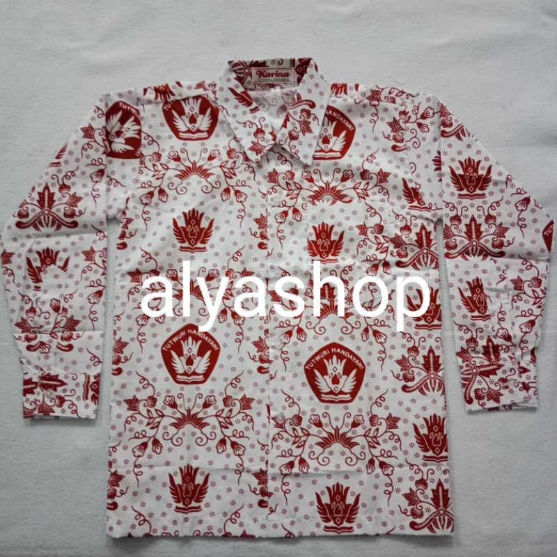 Baju Seragam Batik Merah  l   Batik SD Tutwuri Handayani Merah Lengan Panjang