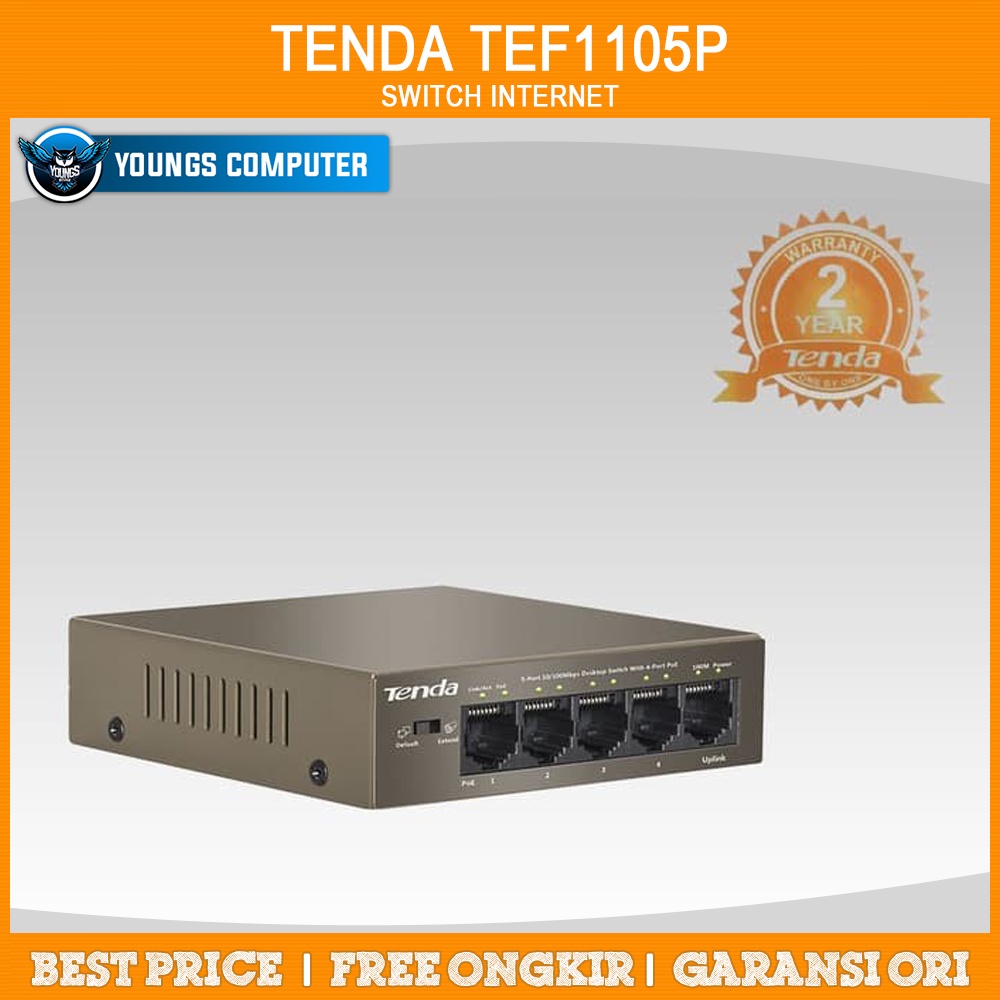 TENDA TEF1105P-4-63W 5-Port 10/100Mbps Desktop Switch with 4-Port PoE