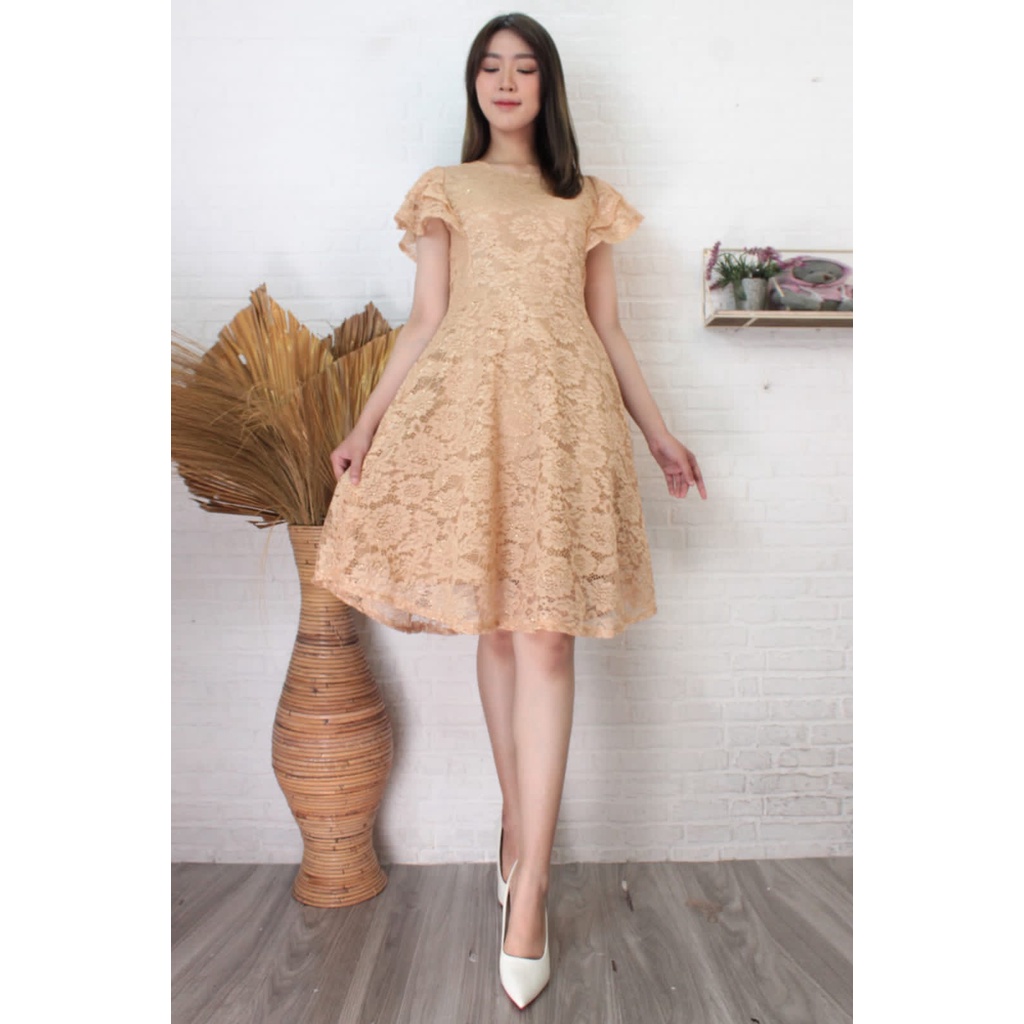 Malifa Mini dress brukat maxi pendek wanita jumbo M - XL/ Dress Mini Brukat /Dress Natal / Drees Iml