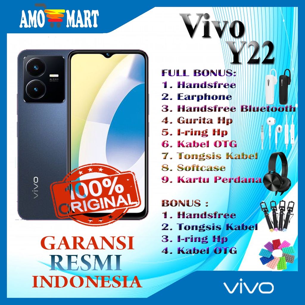 HP VIVO Y22 RAM 4/64GB DAN 6/128GB NEW 100% ORI GRS RESMI INDONESIA TERMURAH