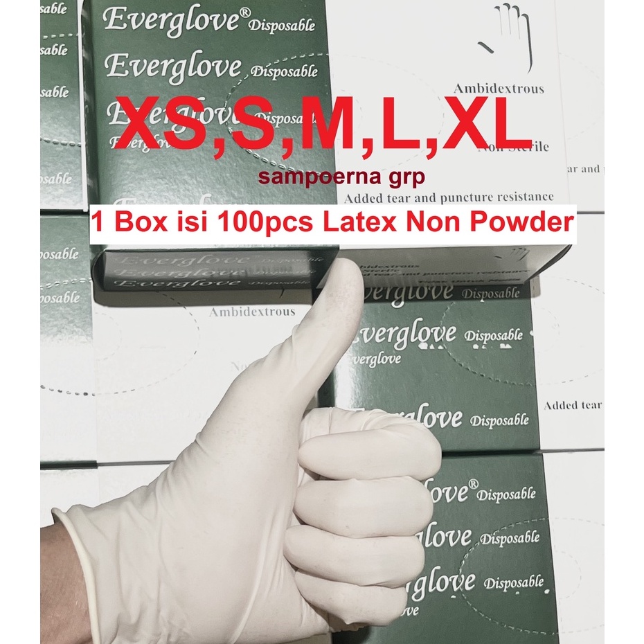 Sarung Tangan Latex Non Powder Everglove. ORIGINAL 100%