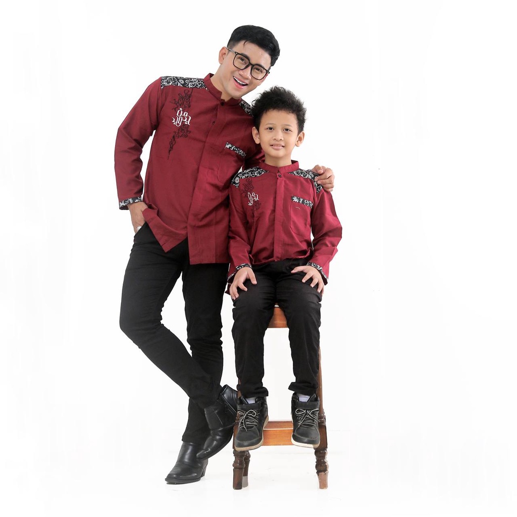 Baju Koko Couple Kombinasi Batik dan Bordir Ayah Anak