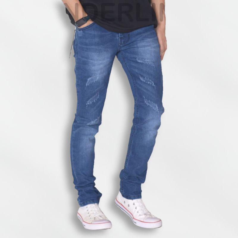 Celana Panjang Jeans Sobek Slimfit Pria Pants Jins Robek Model Pinsil Laser Bikers