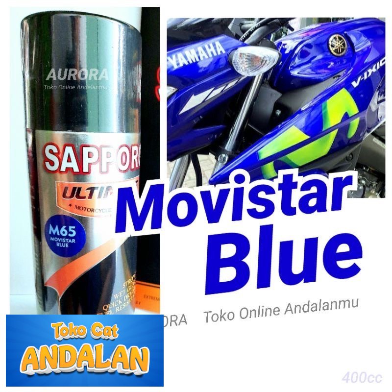 

Toko Cat Andalan - Pilox Sapporo Ultimate Movistar Blue M65 Biru 400ml Cat Pilok Saporo | Toko Cat Andalan Mobil dan Motol