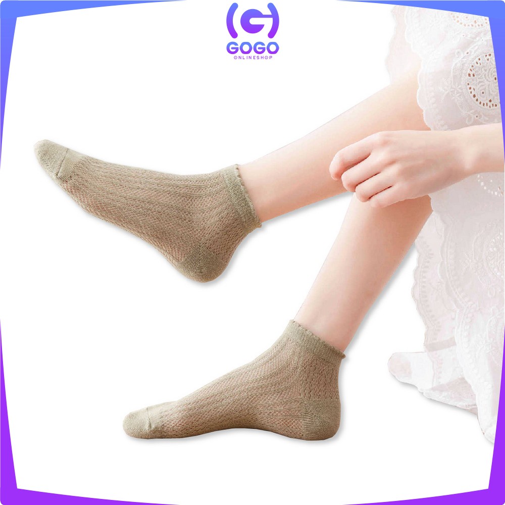 GOGO-P252 Kaos Kaki Wanita Motif Polos Pattern Garis / Kaoskaki Pola Pendek Semata Kaki Fashion Korea Women Sock Import