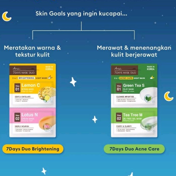 ARIUL 7 DAYS DUO MASK ACNE DAN BRIGHTENING SCRUB &amp; SLEEPING MASK