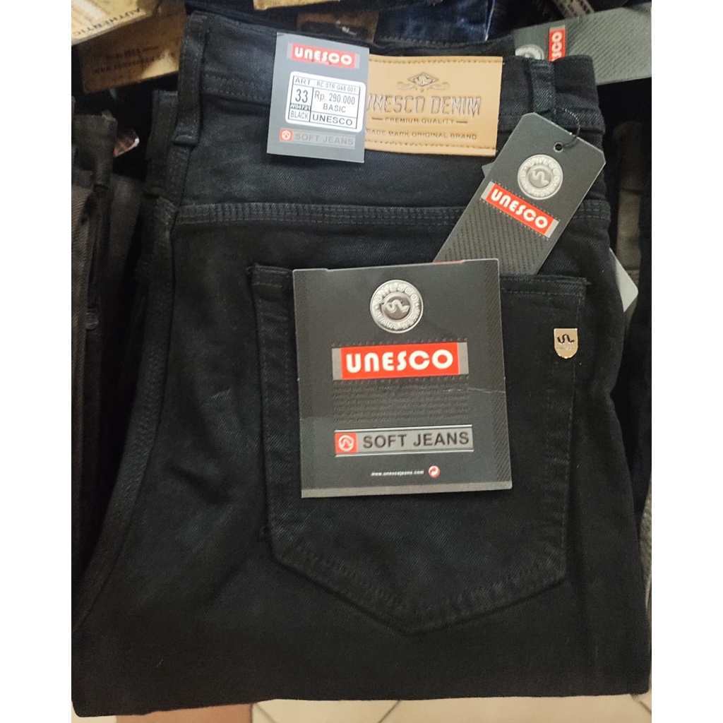Bayar Di Tempat Celana jeans reguler fit unesco denim// Celana softjeans besic Pria Warna Hitam Peka