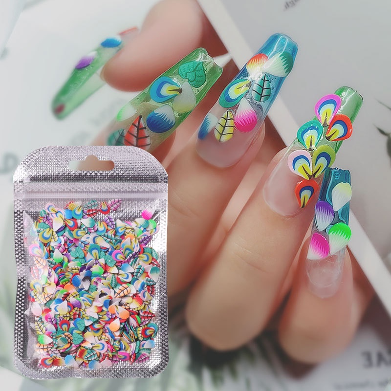 1000Pcs/Set Nail Slices Feather Shape Ultra Fruit  Clay Soft Mixed Nail Art  DIY