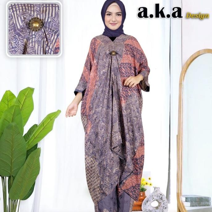 Set Celana Batik Modern Wanita Viscose Baby Premium Model Kaftan V1