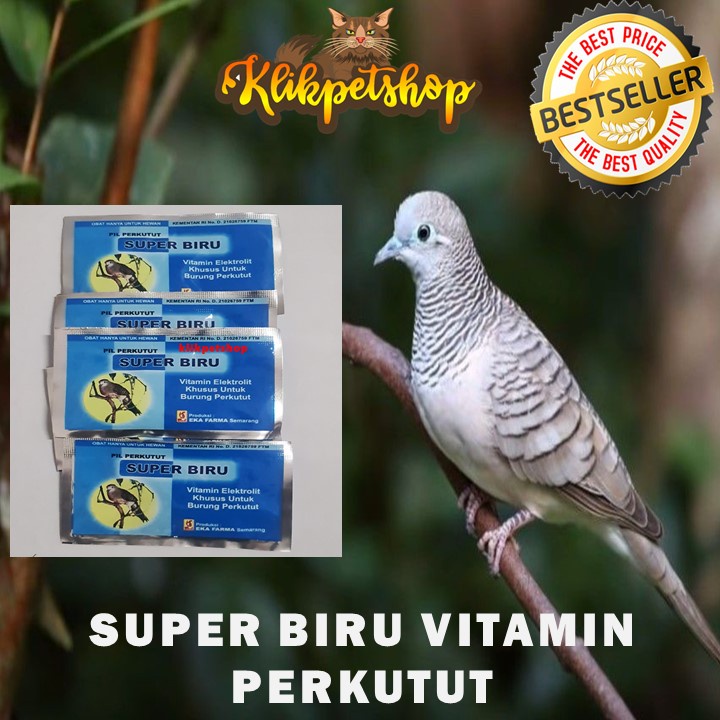 Super Biru EKA FARMA Pil Vitamin Elektrolit Khusus Burung Perkutut 12 Pil