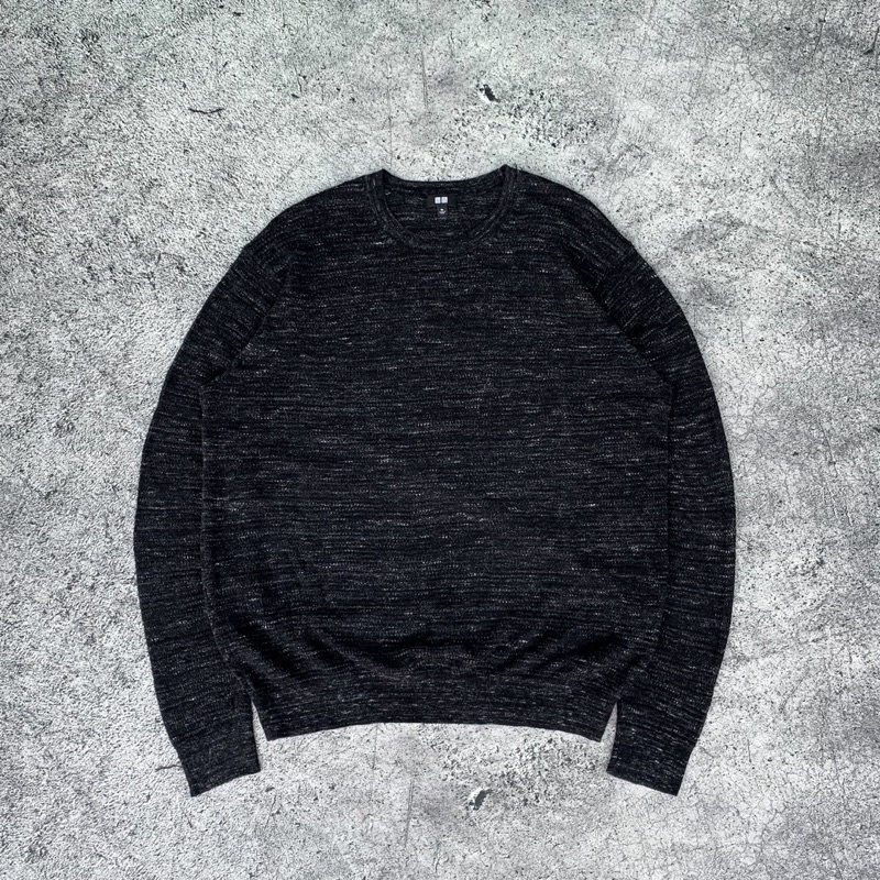 Uniqlo Black Charcoal Knitwear❗️THRIFT❗️Sweater Rajut Vintage Cardigan Premium Crop Oversize Second