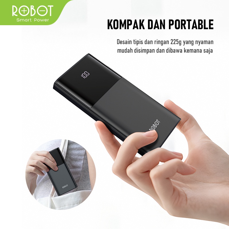 PowerBank power bank 10000 mah ROBOT 10000mah RT180 RT190 RT190S 2A Dual Input and Output Port Type C &amp; Micro USB Original Fast Charging Real Capacity - Garansi Resmi 1 Tahun