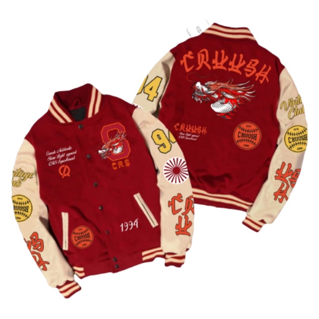 CRUUSH Jaket Bomber Varsity  - Varsity Jaket Besbol Original Distro