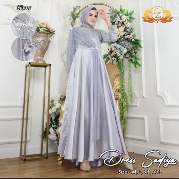 Unik GAMIS SADIYA TILLE MIX DIAMOND/GAMIS MODERN MEWAH/GAMIS MUSLIMAH - silver M Murah