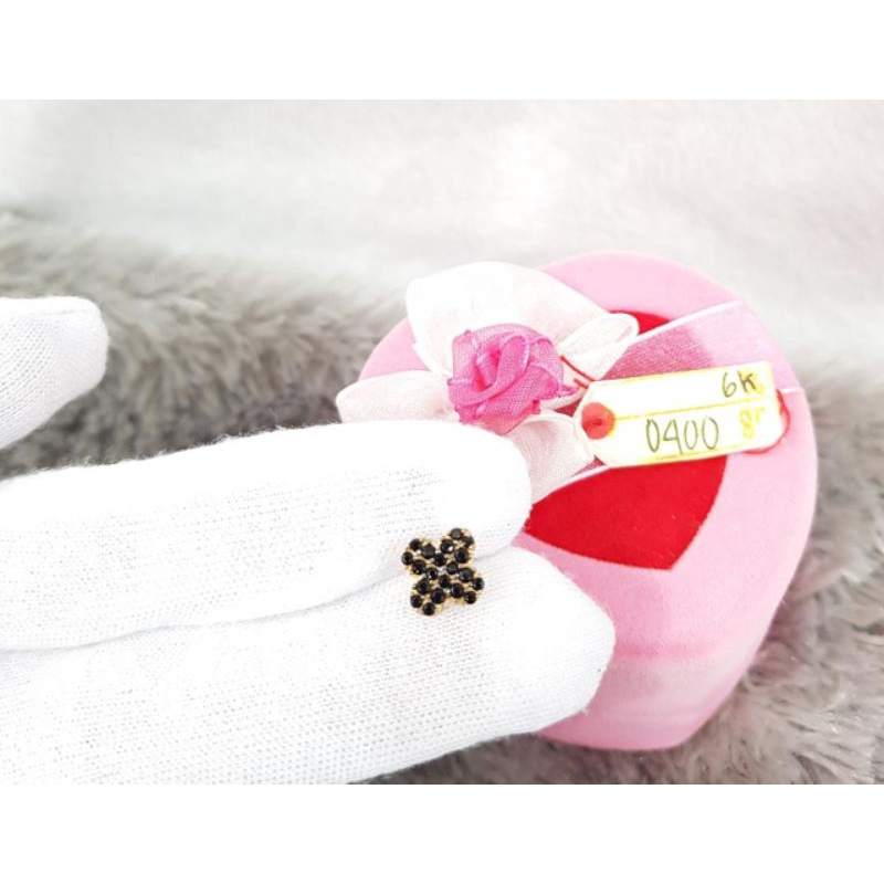 LT1498DLM Liontin emas model bunga permata hitam full emas kuning asli berat 0.400 kadar 30% 6k