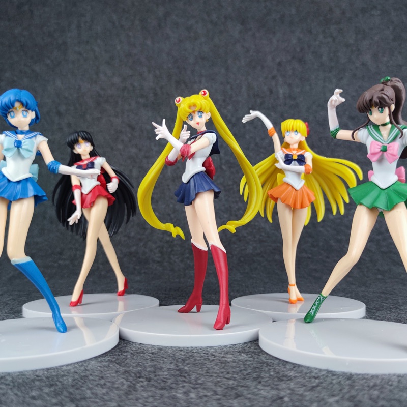 5pcs / Lot Action Figure Anime Sailor Moon Tsukino Usagi Kino Makoto Mizuno Ami Ukuran 16.5-18cm