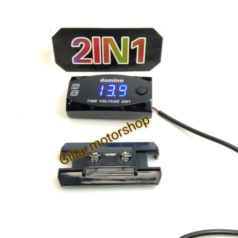 Volt Meter 2 in 1 Domino kotak Voltmeter aki jam aksesoris Motor Universal.