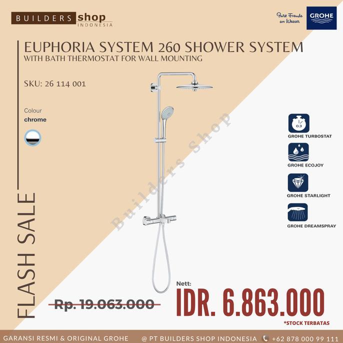 GROHE SALE 26114001 - Euphoria 260 Shower System With Bath Thermostat paling rame