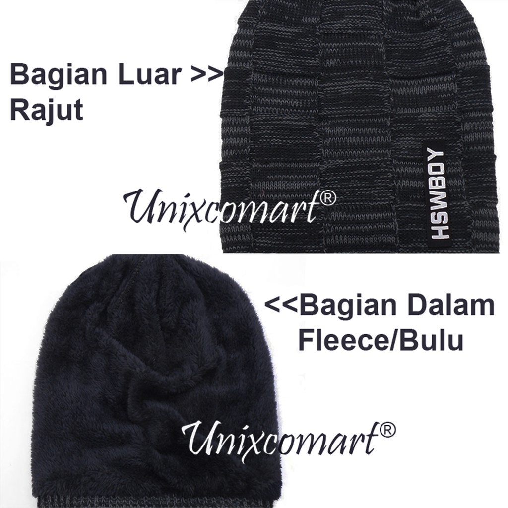 Kupluk HSWBOY Topi Beanie Dewasa Knitted Hat Bahan Rajut Tebal Bulu